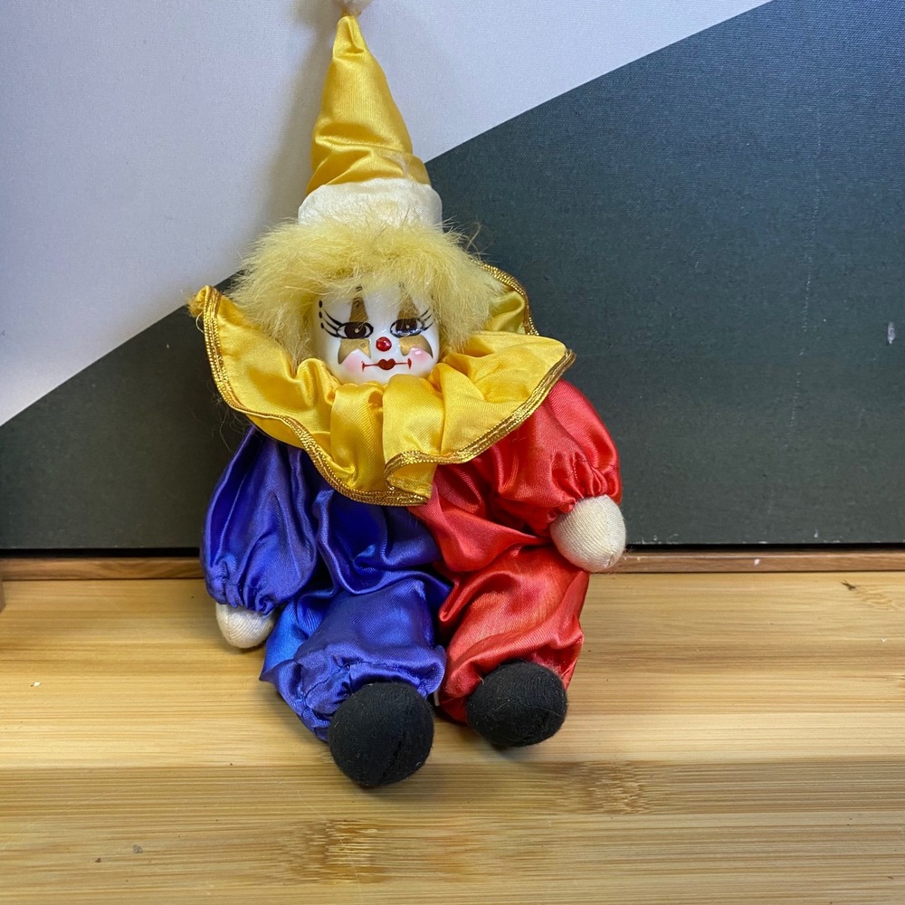 Unbranded Porcelain Clown Doll Unisex OS Multicolor Harlequin Jester Circus